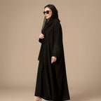 Hotfix Rhinestones Cardigan Open Abaya Dress - Black - #25206