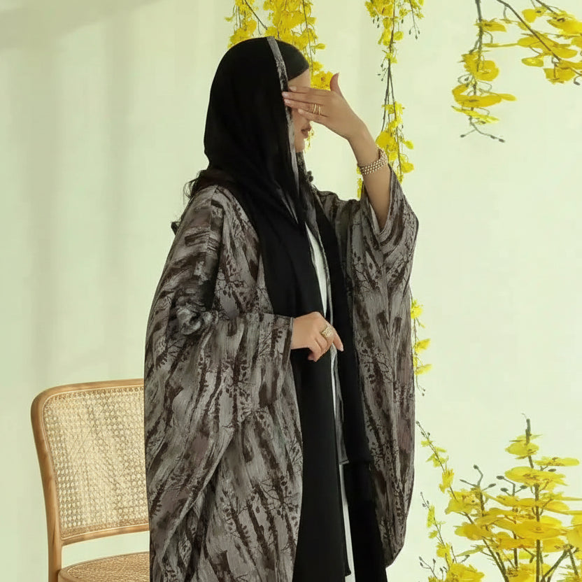 عباية نسائية مسلمة مفتوحة مع حجاب متناسق #25243