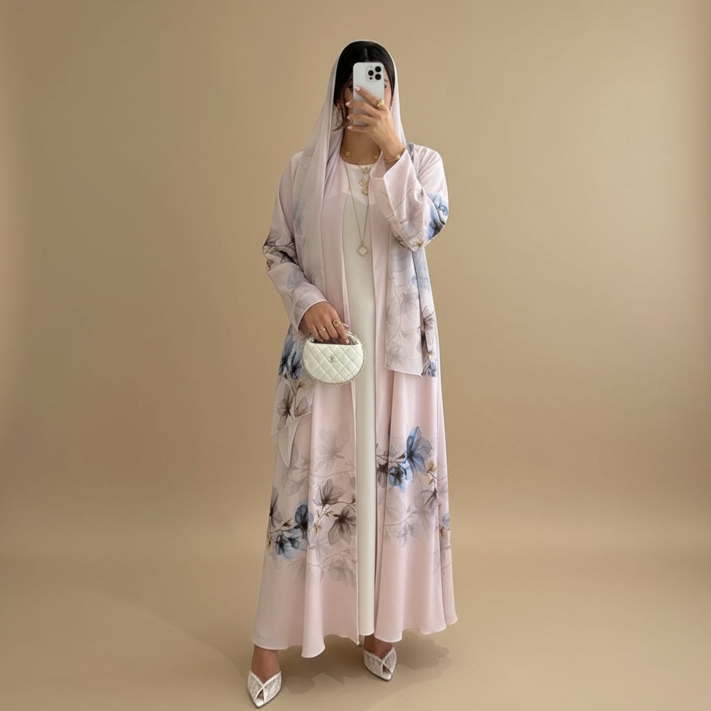 Middle East Arba Dubai Printed Open Abaya Dress With Hijab #251118