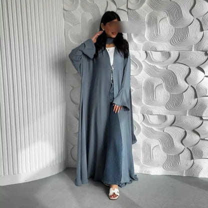 Satin Cardigan Open Abaya Dress #25218