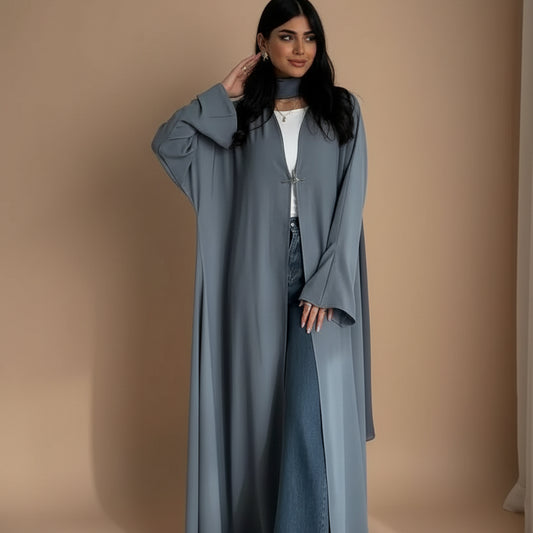 Satin Cardigan Open Abaya Dress #25218