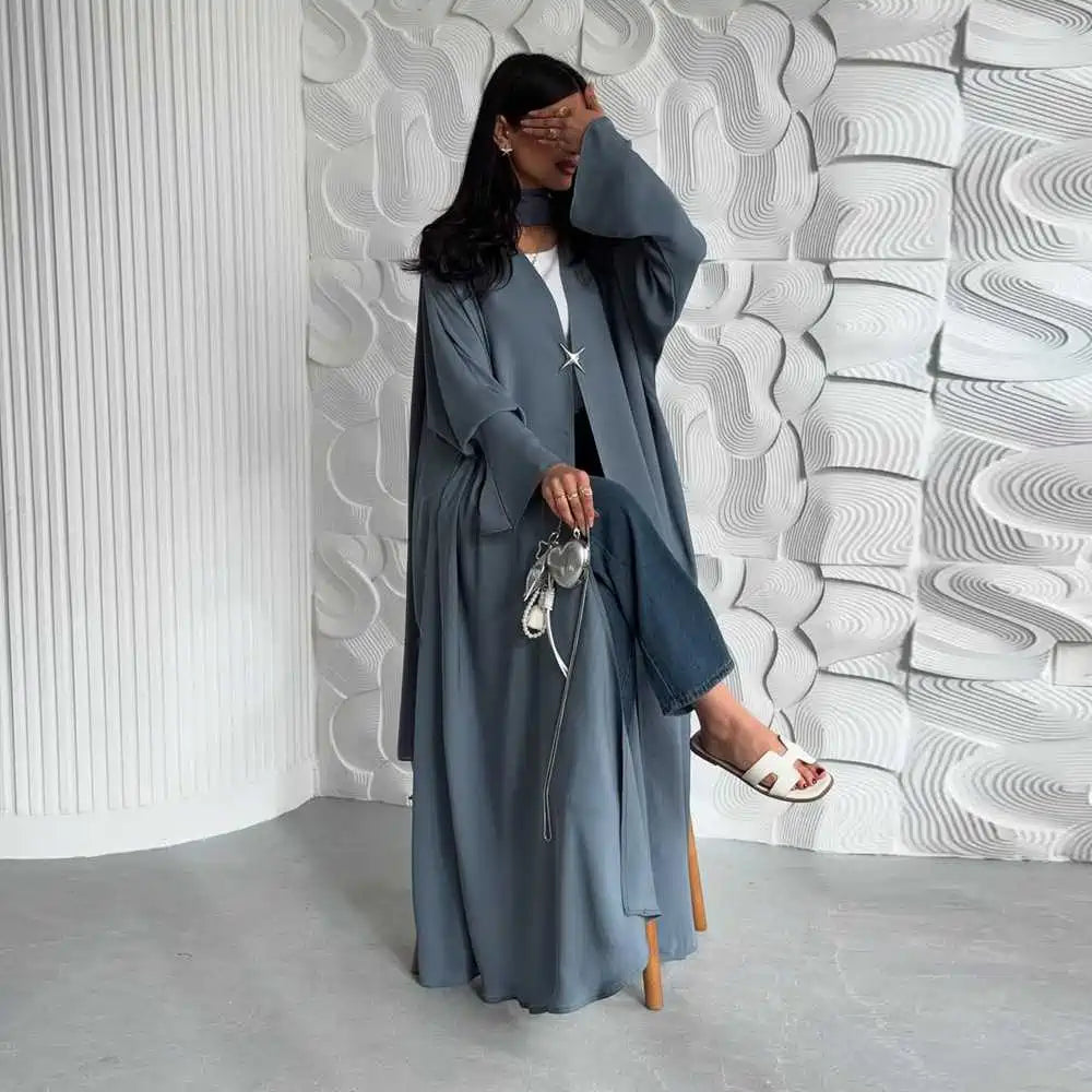 Satin Cardigan Open Abaya Dress #25218