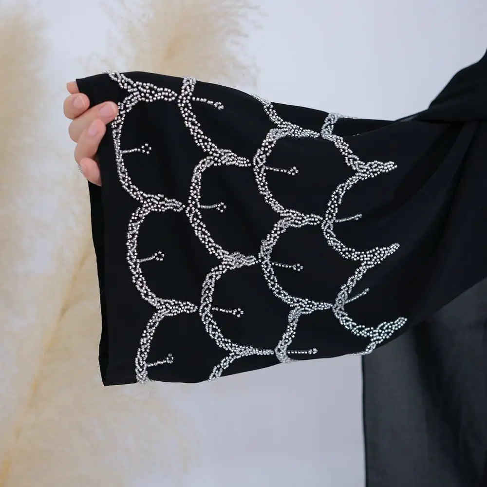 Hand-stitched Beads Nida Open Abaya Dress #25864