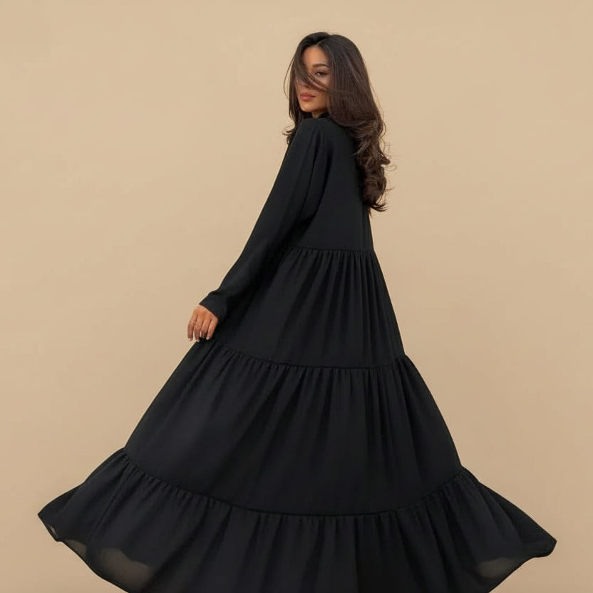 Embroidery Flare Sleeve Cardigan Open Abaya Dress #25232