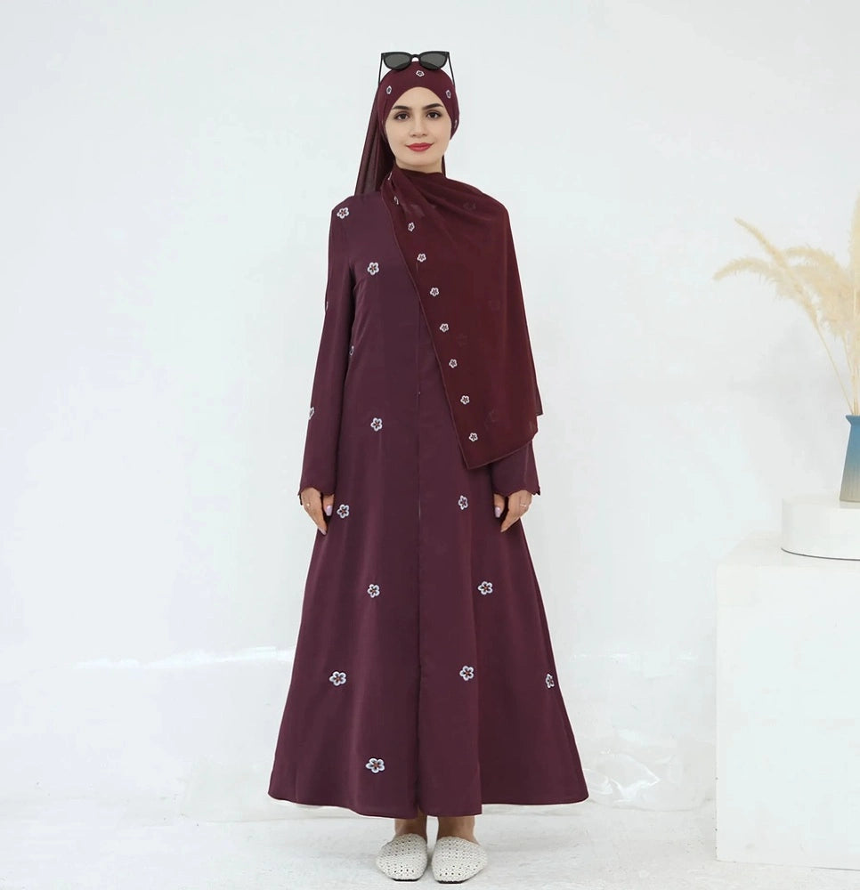 Luxury Embroidery Open Abaya Dress With Matching Hijab #251027