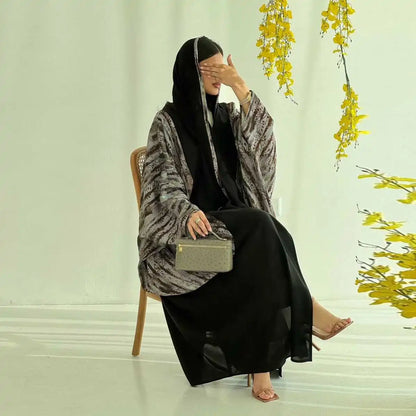 عباية نسائية مسلمة مفتوحة مع حجاب متناسق #25243
