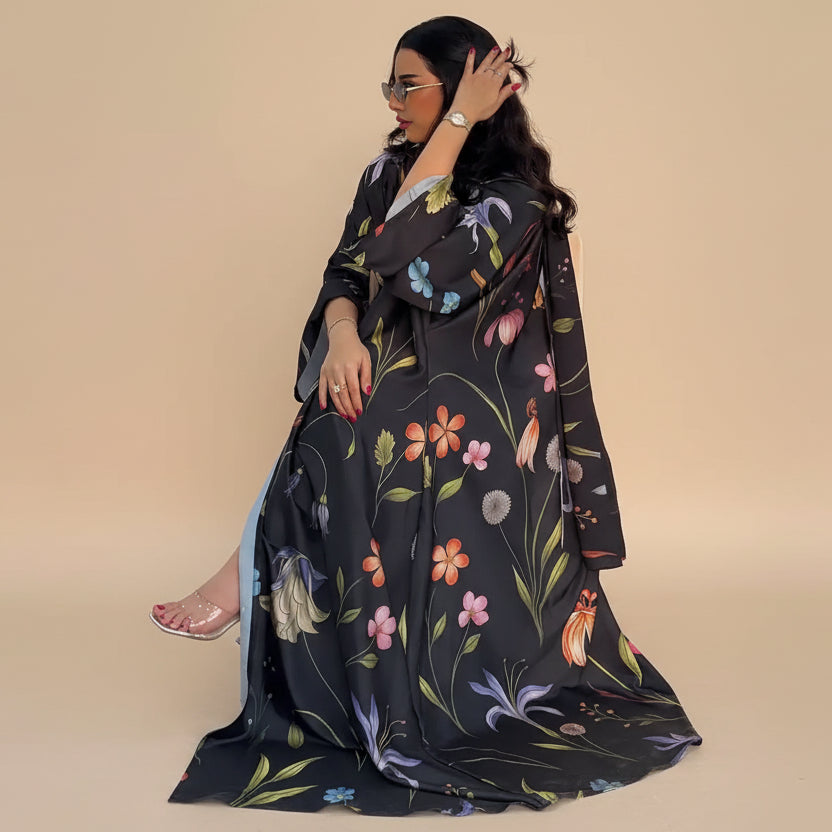 Muslim Women Printed Cardigan Open Abaya Dress With Matching Hijab #25252
