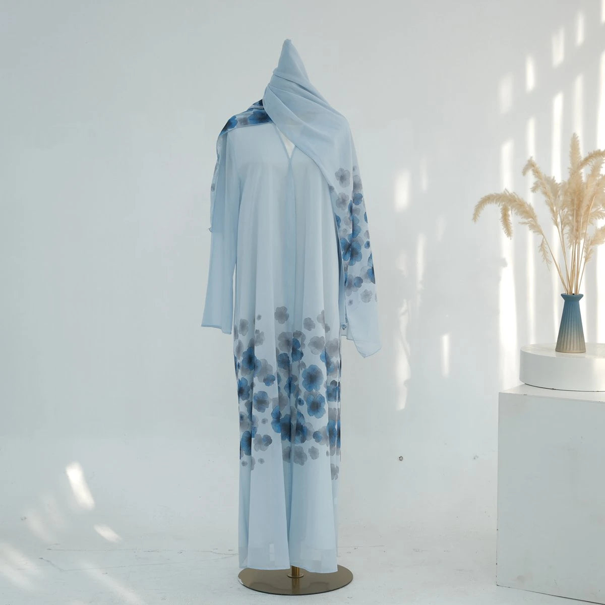 Middle East Arba Dubai Printed Open Abaya Dress With Hijab #251118