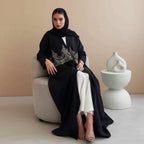 Muslim Women Islamic Applique Embroidery Cardigan Open Abaya Dress #25247