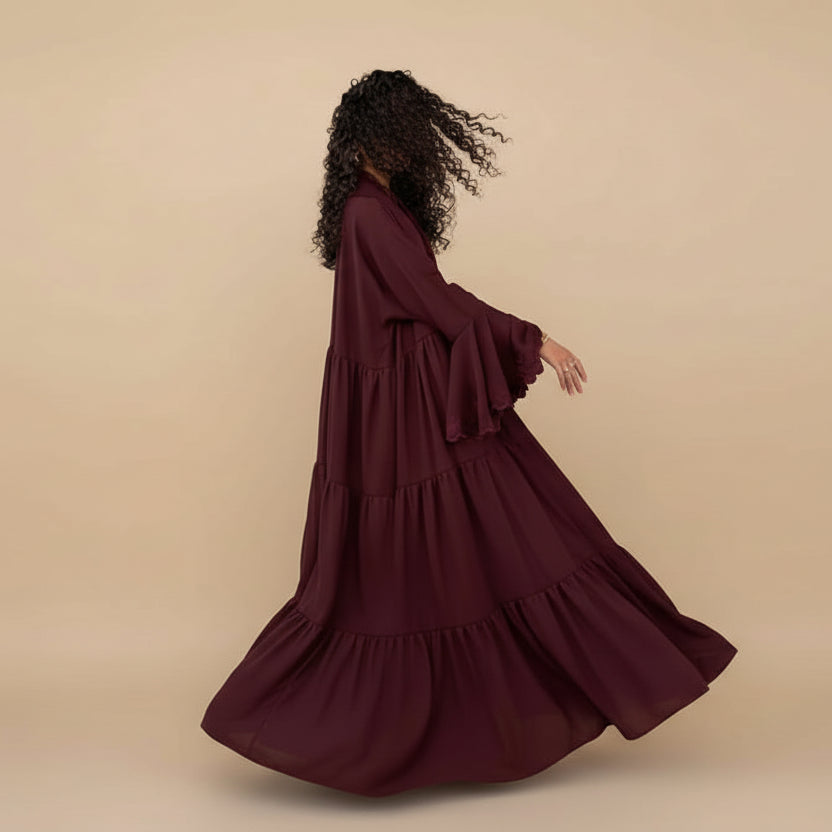 Embroidery Flare Sleeve Cardigan Open Abaya Dress #25232