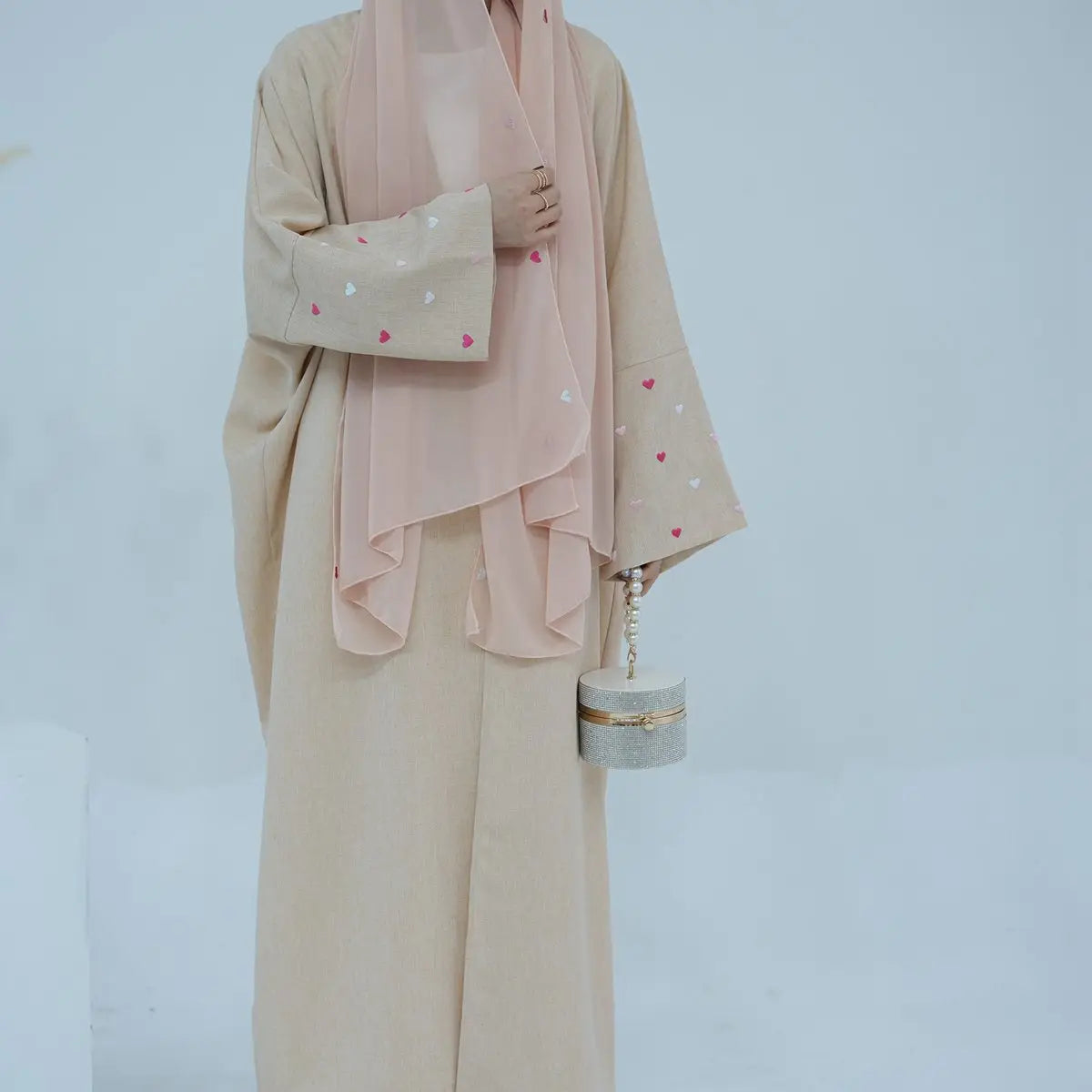 Heart Embroidery Cardigan Open Abaya Dress
