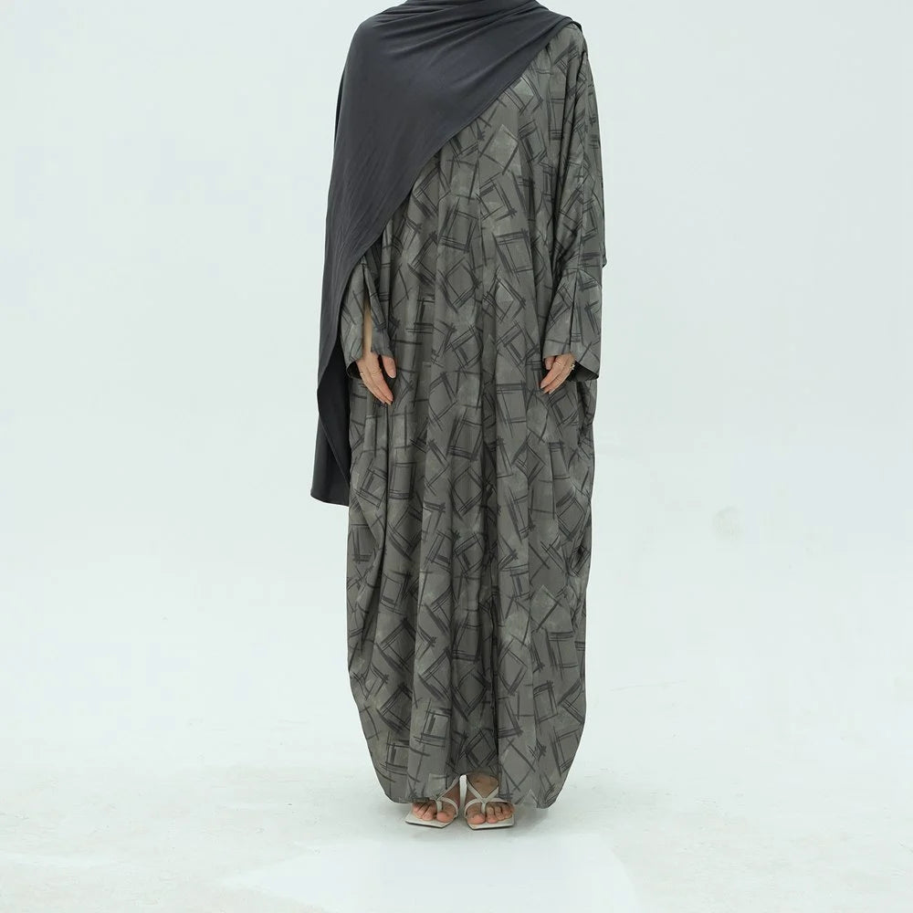 Middle East Dubai Printed Cardigan Open Abaya Dress #25983