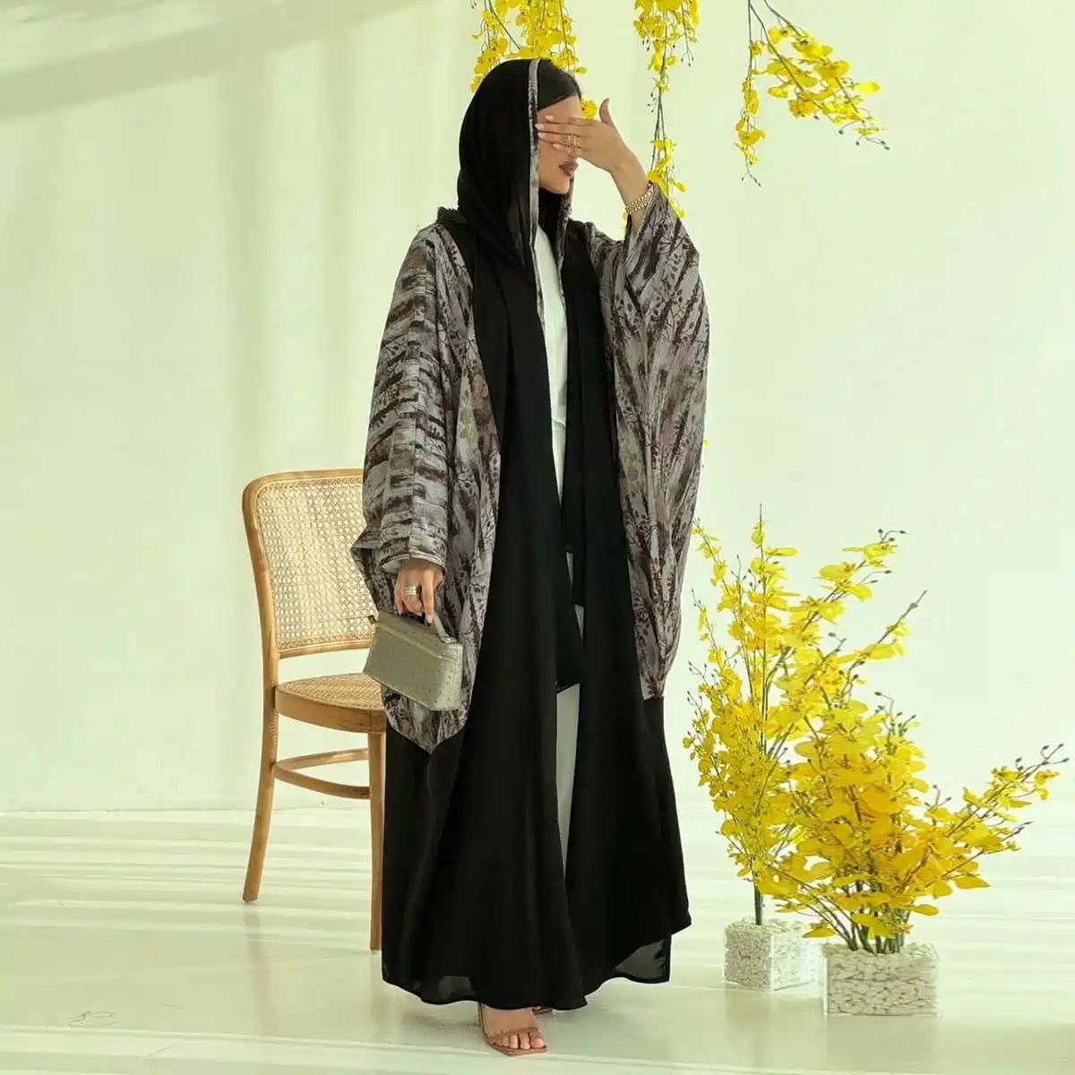 عباية نسائية مسلمة مفتوحة مع حجاب متناسق #25243