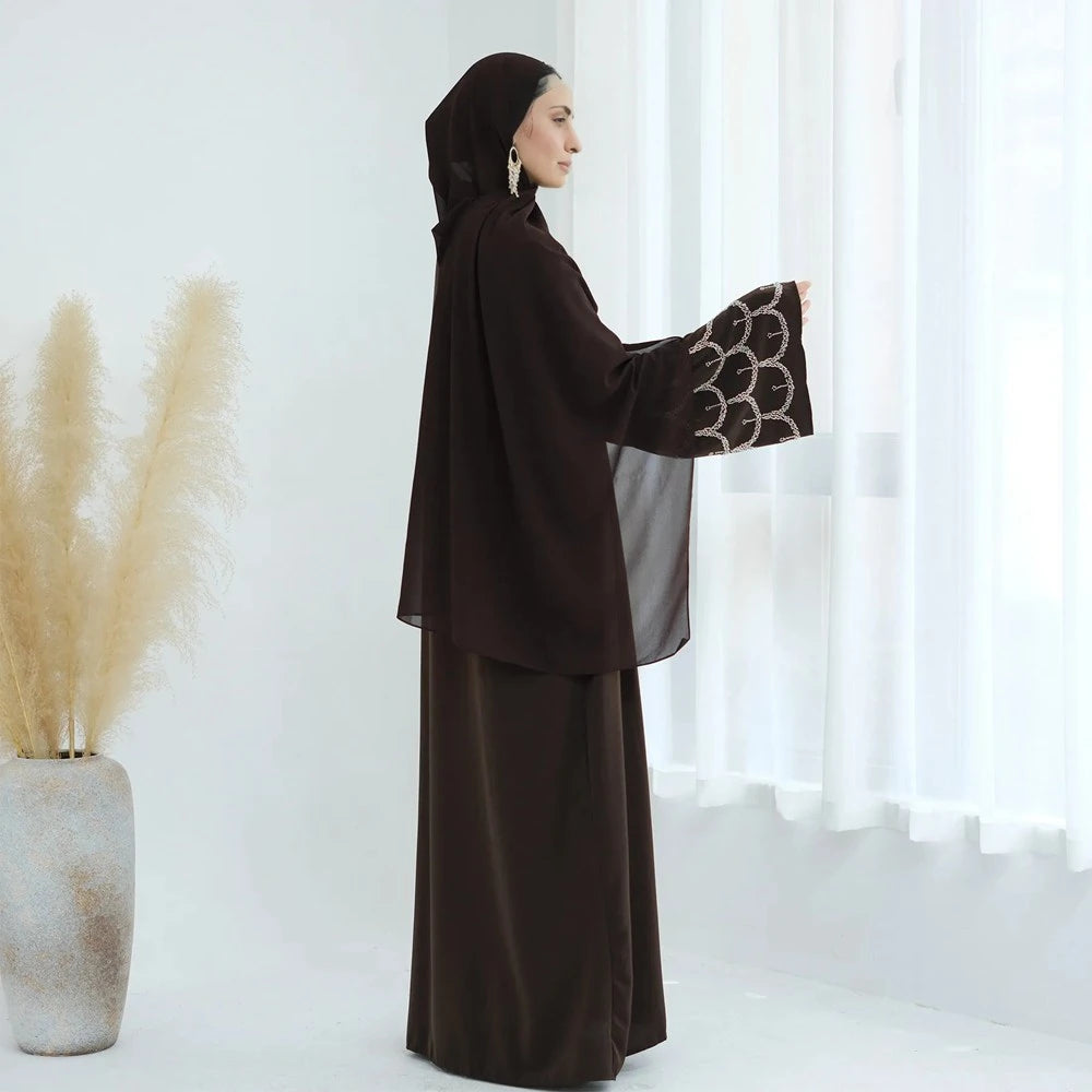 Hand-stitched Beads Nida Open Abaya Dress #25864