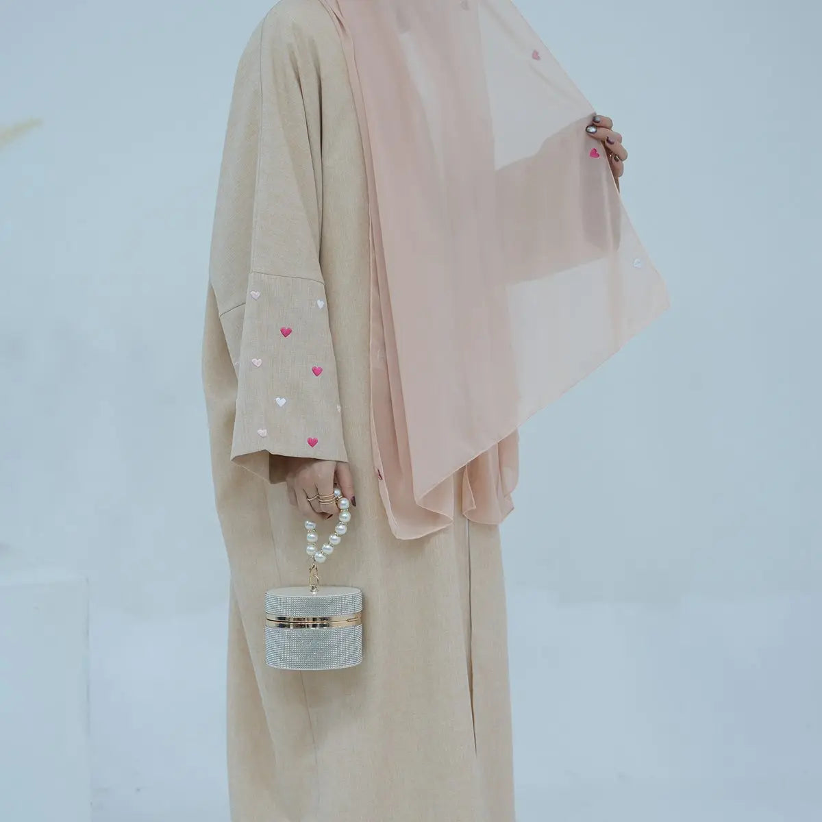 Heart Embroidery Cardigan Open Abaya Dress