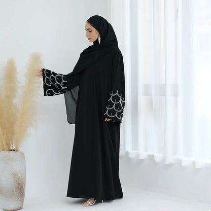 Hand-stitched Beads Nida Open Abaya Dress #25864