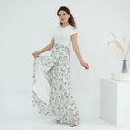 2 Pieces Set Chiffon Printed Open Abaya Dress With Skirt #251031