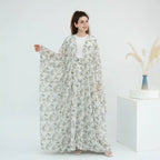 2 Pieces Set Chiffon Printed Open Abaya Dress With Skirt #251031