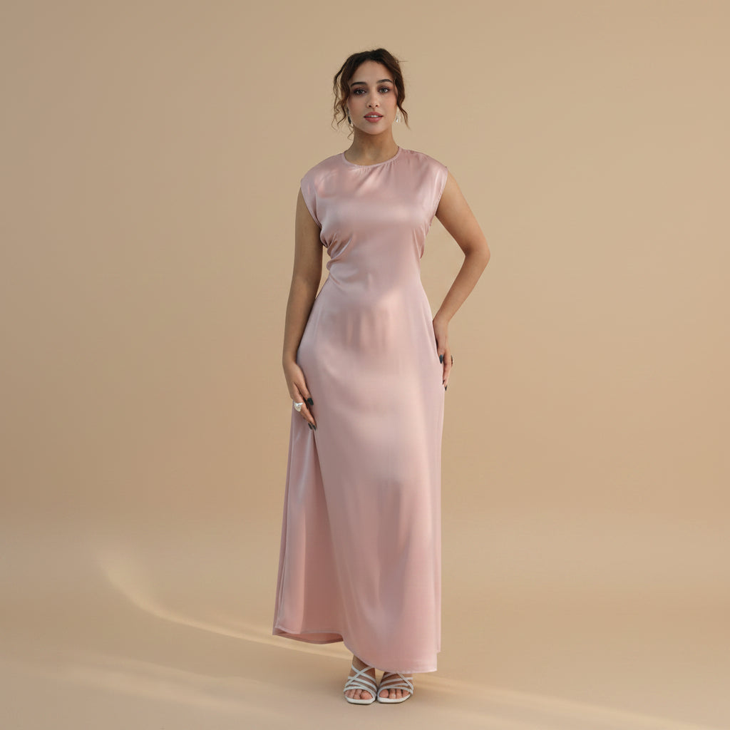 2 Pieces Set Hot-fix Rhinestone Bows Open Abaya Dress - With Inner Sleeveless Abaya Dress - #261181