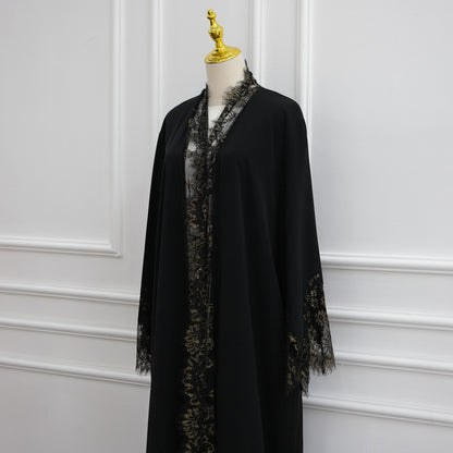 Muslim Women Nida Lace Cardigan Open Abaya Dress #261311