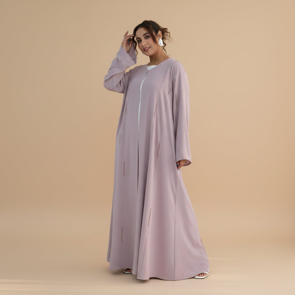 Hand beading Open Abaya Dress For Women - Coffee/Black/Dark Gray/Pink - #261106