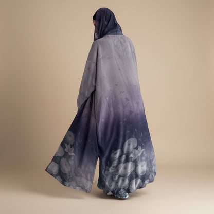Muslim Women Chiffon Printed Cardigan Open Abaya Dress - Purple - #26M283