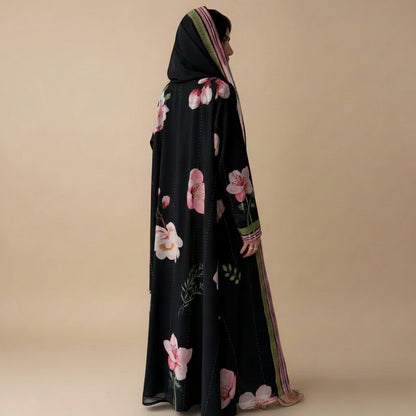 Muslim Women Printed Cardigan Open Abaya Dress With A Matching Hijab #26M288