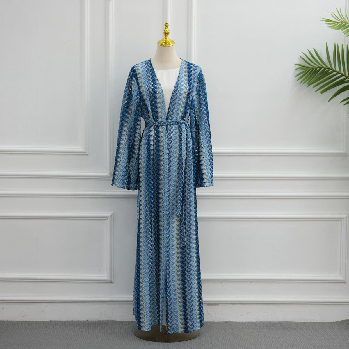 Muslim Women Rainbow Jacquard Open Abaya Dress #261346