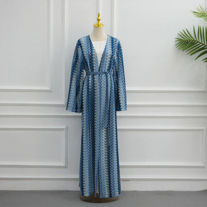 Muslim Women Rainbow Jacquard Open Abaya Dress #261346