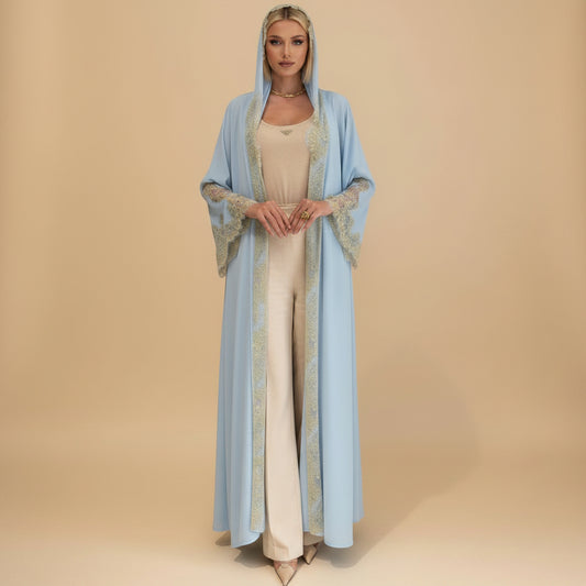 Muslim Women Nida Lace Cardigan Open Abaya Dress #261311