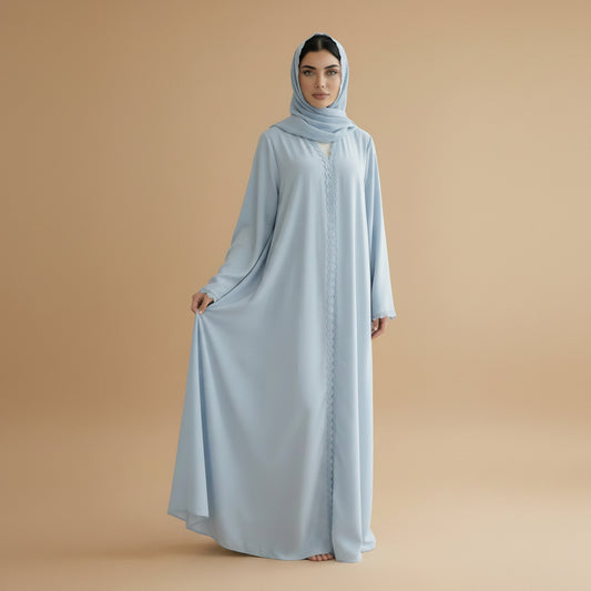 Lace Patchwork Nida Open Abaya Dress With A Matching Hijab - #261173