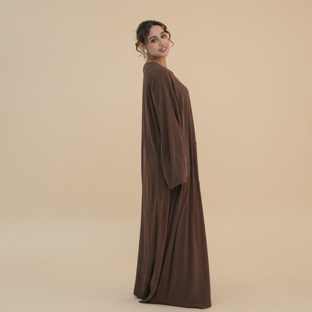 Hand beading Open Abaya Dress For Women - Coffee/Black/Dark Gray/Pink - #261106