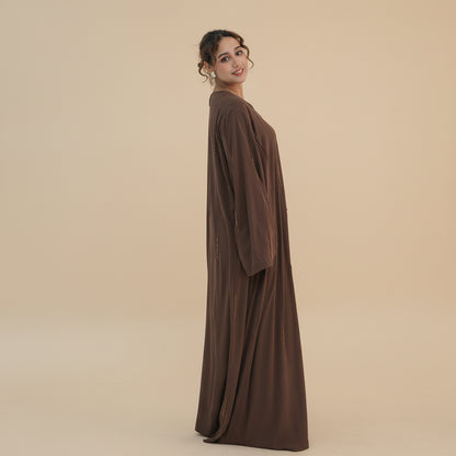 Hand beading Open Abaya Dress For Women - Coffee/Black/Dark Gray/Pink - #261106