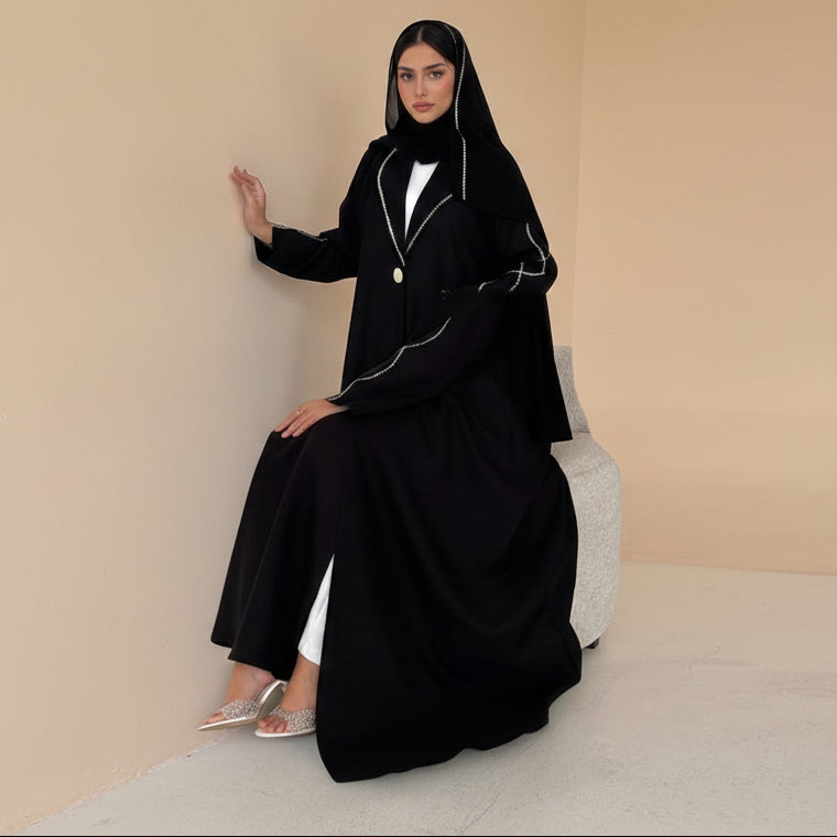 عباية مفتوحة مطرزة للنساء المسلمات مع حجاب مطابق #26257