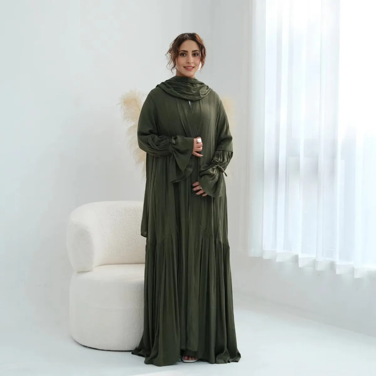 Muslim Women Open Abaya Dress With Lining And Matching Hijab #251139