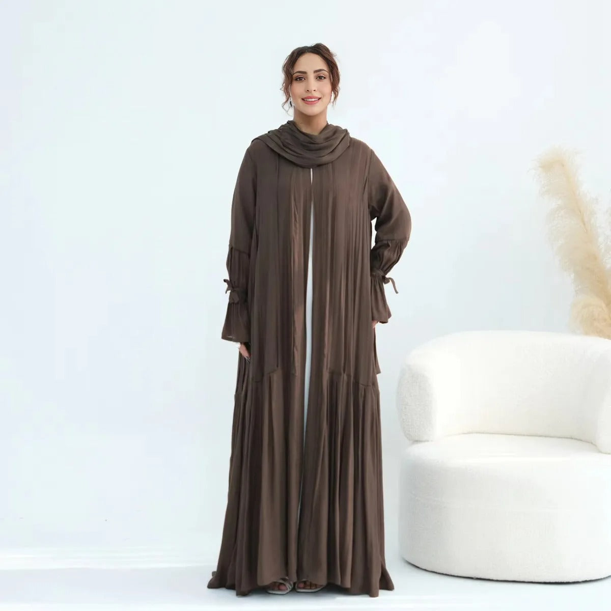 Muslim Women Open Abaya Dress With Lining And Matching Hijab #251139