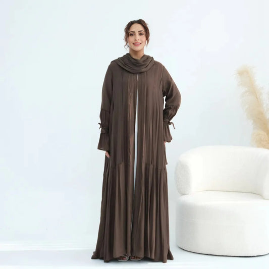 Muslim Women Open Abaya Dress With Lining And Matching Hijab #251139