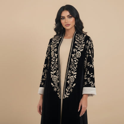 Muslim Women Velvet Embroidery Open Abaya Dress #26263
