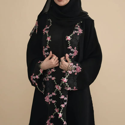 فستان عباية مفتوح مطرز بالدانتيل للسيدات المسلمات #26M275