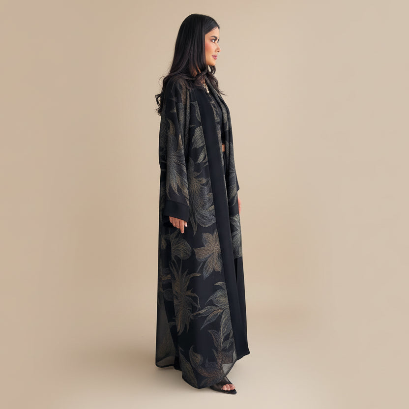 Muslim Women Printed Cardigan Open Abaya Dress With a Matching Hijab #26M264