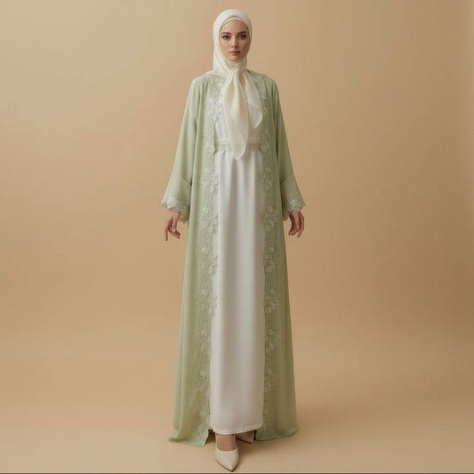 عباية نسائية مفتوحة بتطريزات الزهور والتصاميم المتقاطعة #26276