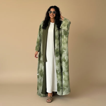 Muslim Women Winkle Chiffon Open Abaya Dress With Matching Hijab #26M270