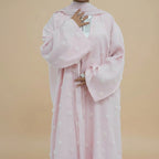 Muslim Women 3D Floral Embellishments Double Layers Open Abaya Dress With Hijab #261187
