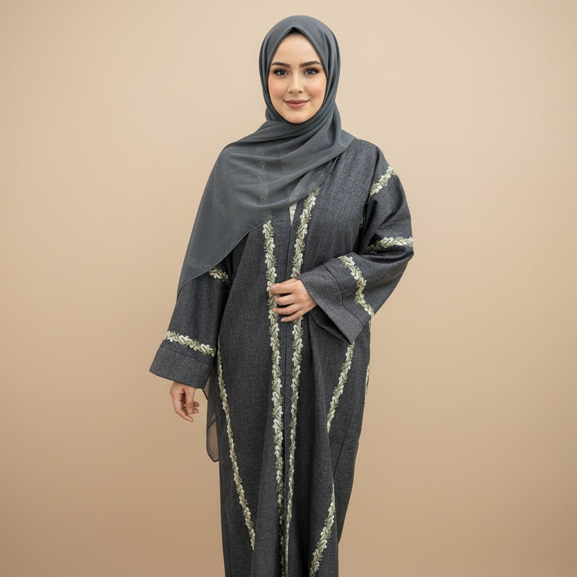 Muslim Women Embroidery Cardigan Open Abaya Dress #261153