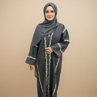 Muslim Women Embroidery Cardigan Open Abaya Dress #261153