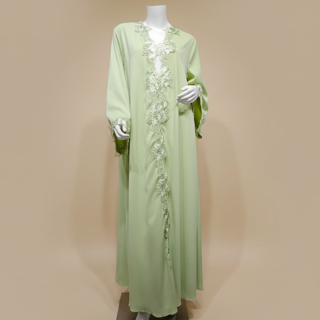 عباية نسائية مفتوحة بتطريزات الزهور والتصاميم المتقاطعة #26276