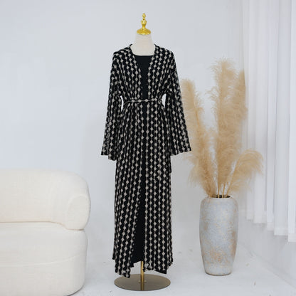 Lace Knitting Openwork Flower Lace Open Abaya Dress - For Muslim Women - #261307