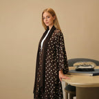 Muslim Women Polka Dot Printed Open Abaya Dress With Matching Hijab #26277