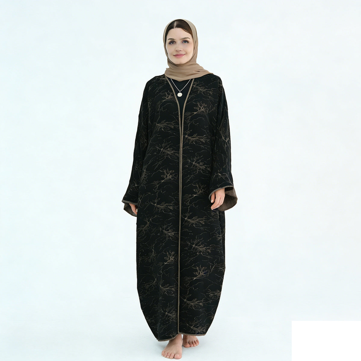 Muslim Women Reversible Double-sided Jacquard Open Abaya Dress #26B012