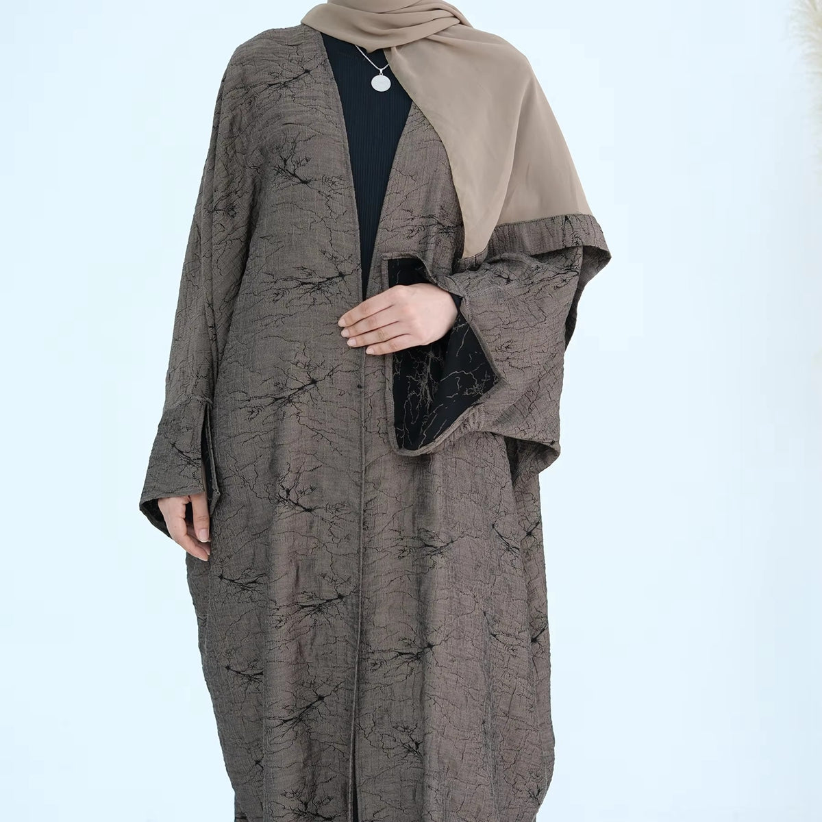 Muslim Women Reversible Double-sided Jacquard Open Abaya Dress #26B012